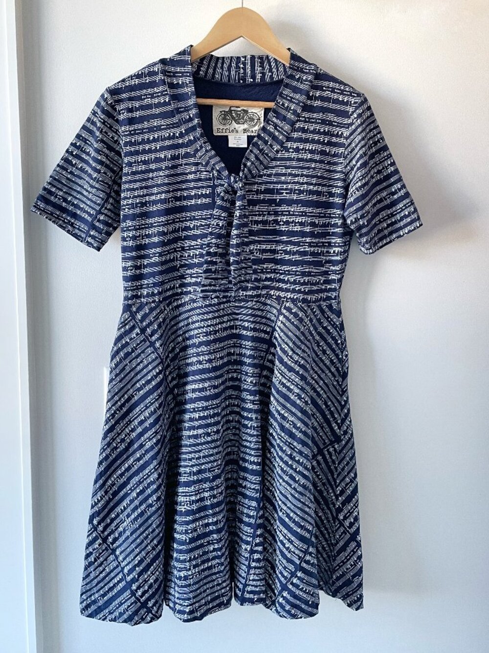Effie’s Heart Sheet Music Dress (XL) Pockets, Stretchy Knit, Retro Print